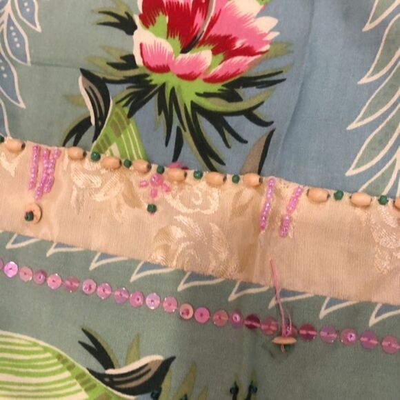 VNT 90’s tropical rayon capri palazzo beaded flowing lightweight summer pants - Picture 11 of 11